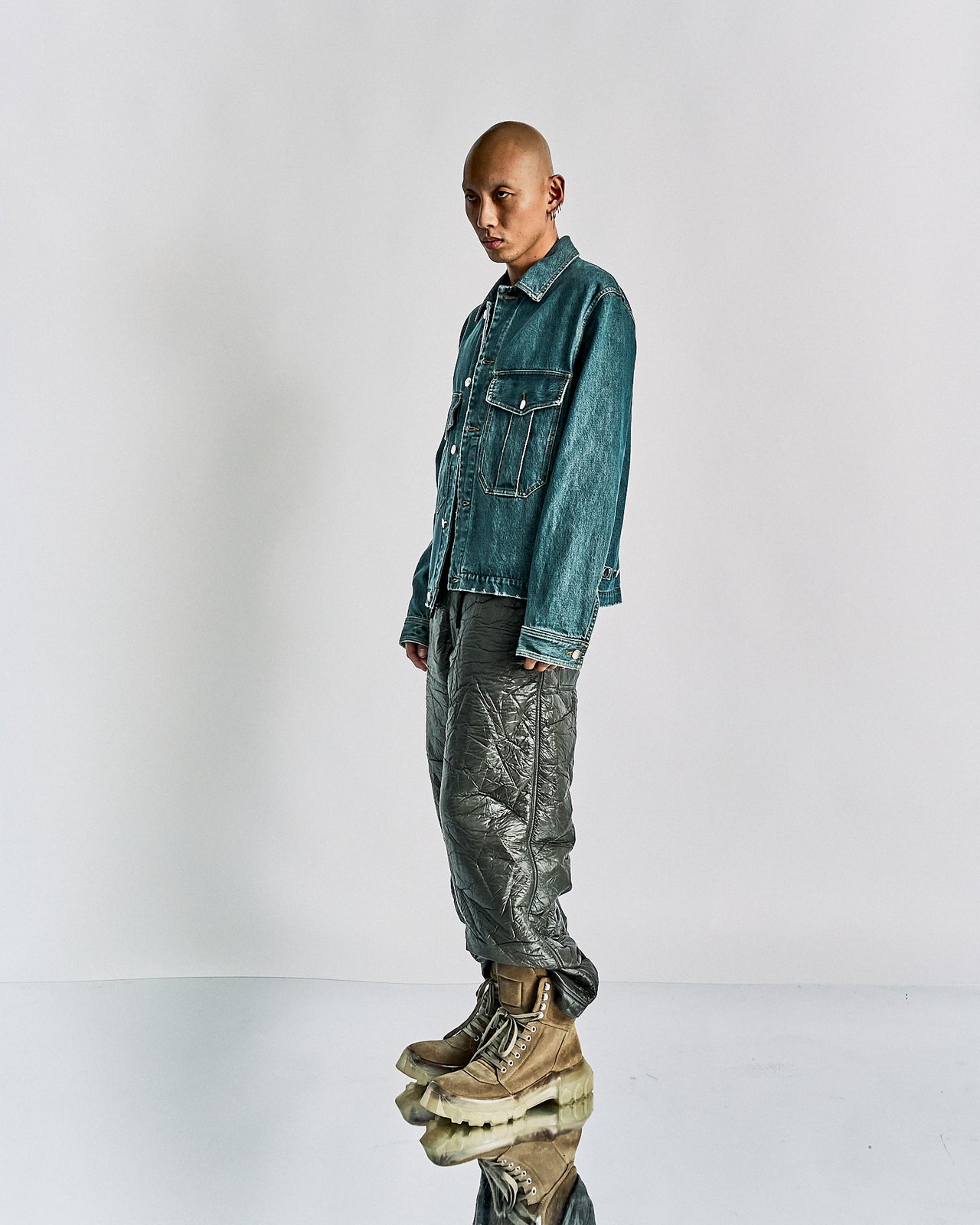 Song For The Mute 22.2 Les Olympiades washed denim military jacket