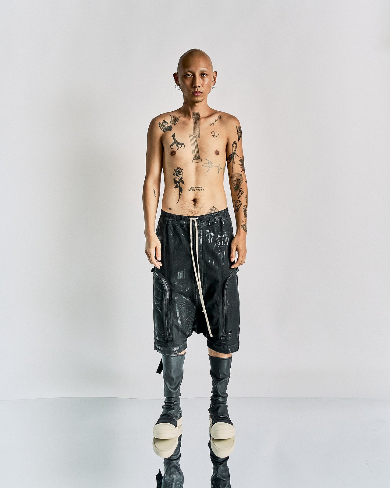 Rick Owens DRKSHDW FW 2022 Gethsemane Bauhaus denim pod shorts