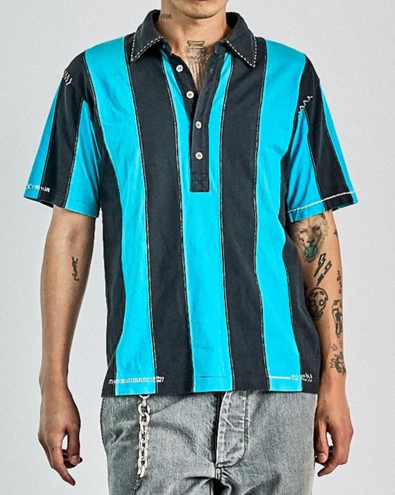 Issey Miyake Mens SS 1996 sashiko stripe polo