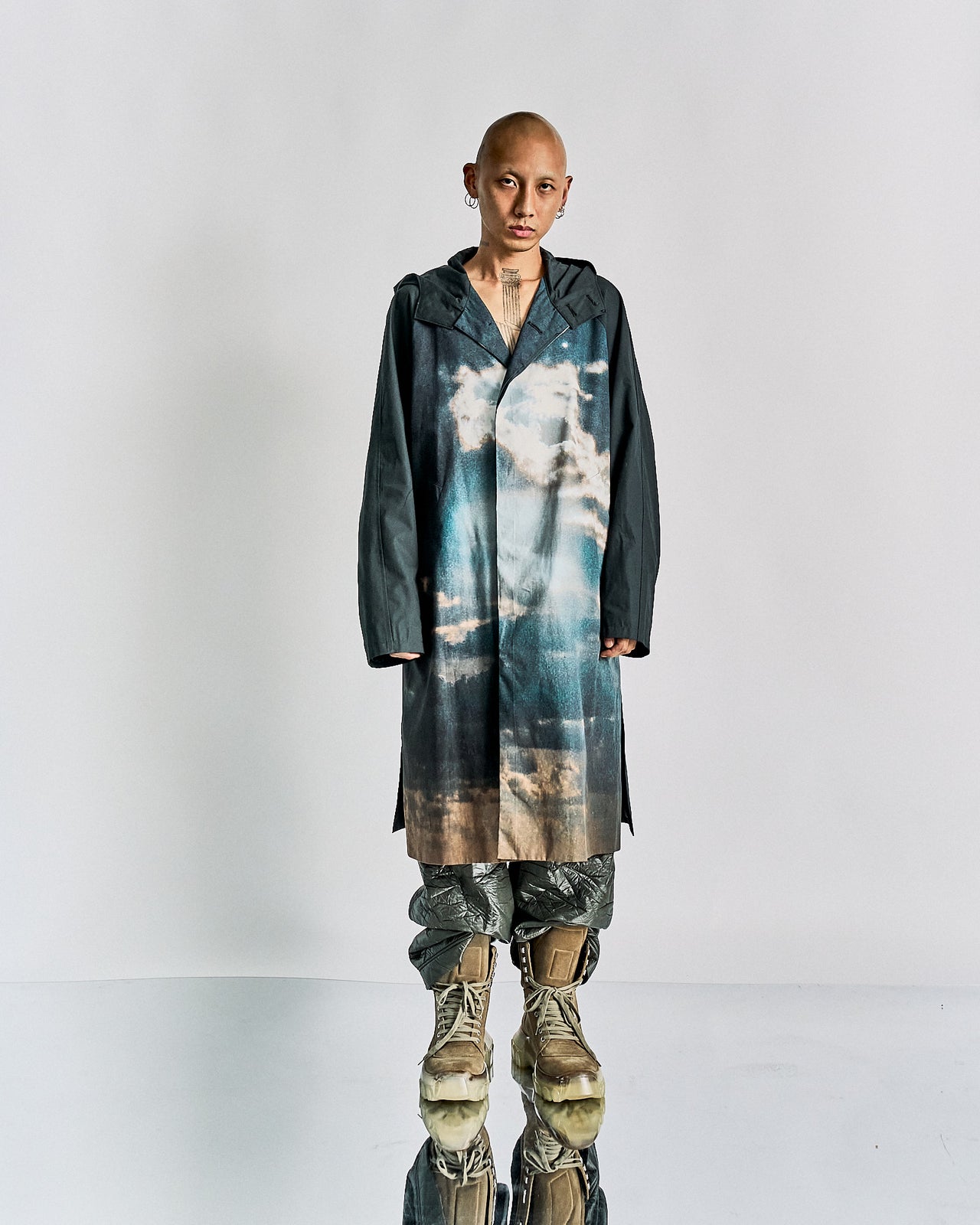 John Undercover SS 2018 "Psylence" landscape panel hooded coat