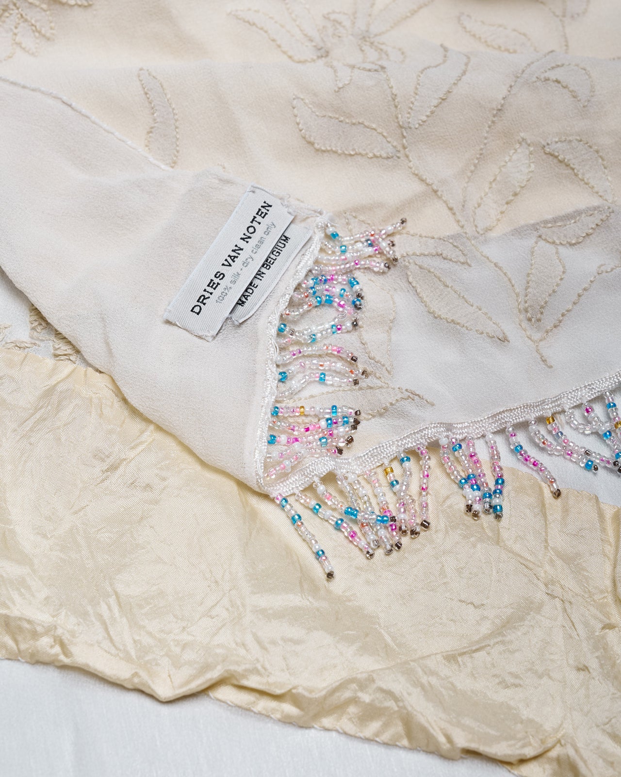 Dries Van Noten Silk embroidered scarf with glass beads