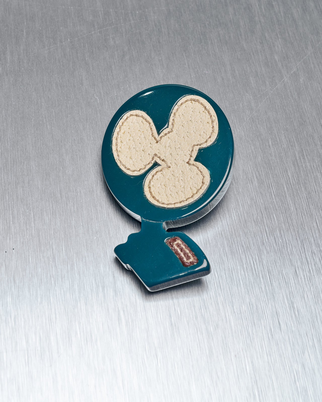 Prada Leather & Enamel Fan Pin Brooch