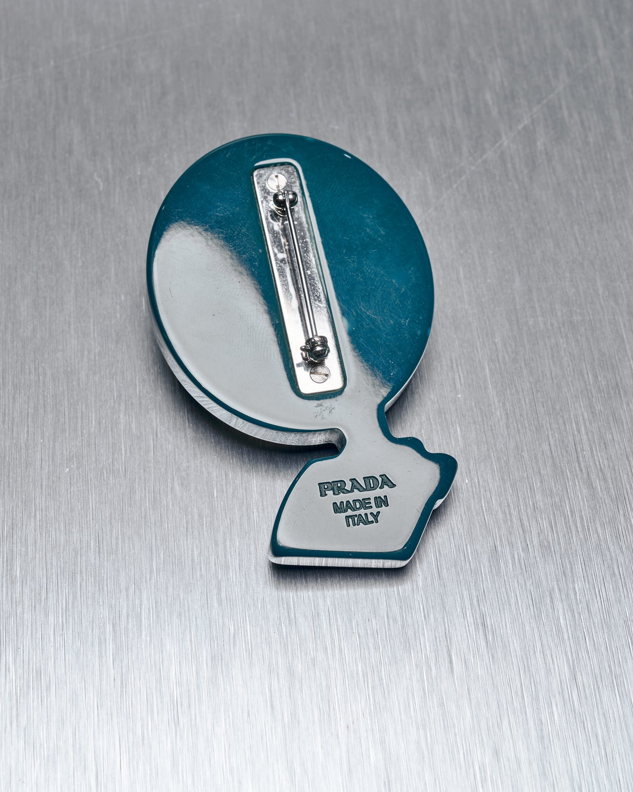 Prada Leather & Enamel Fan Pin Brooch