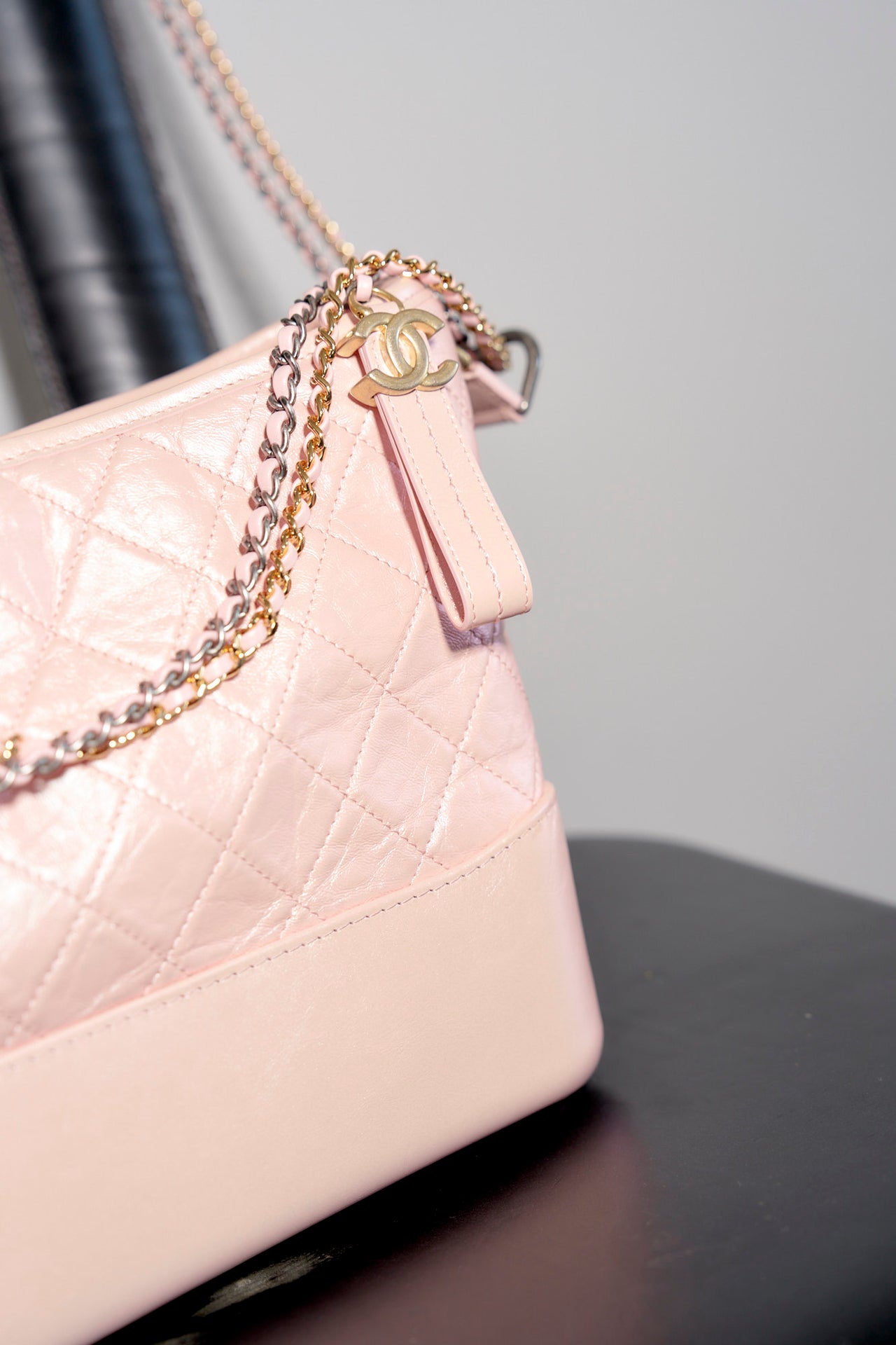 Chanel 2019 Iridescent Aged Calfskin Quilted Small Gabrielle Hobo Rose